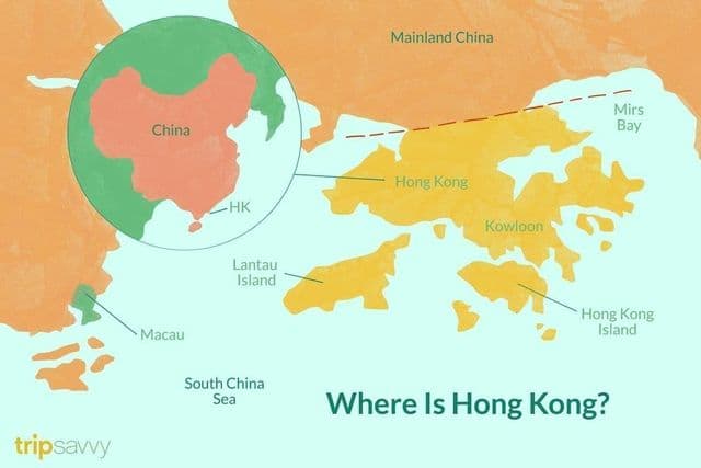中国地図上の香港