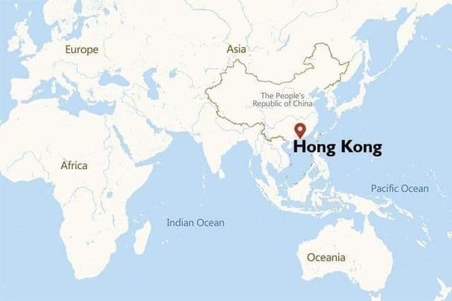 世界地図上の香港の位置