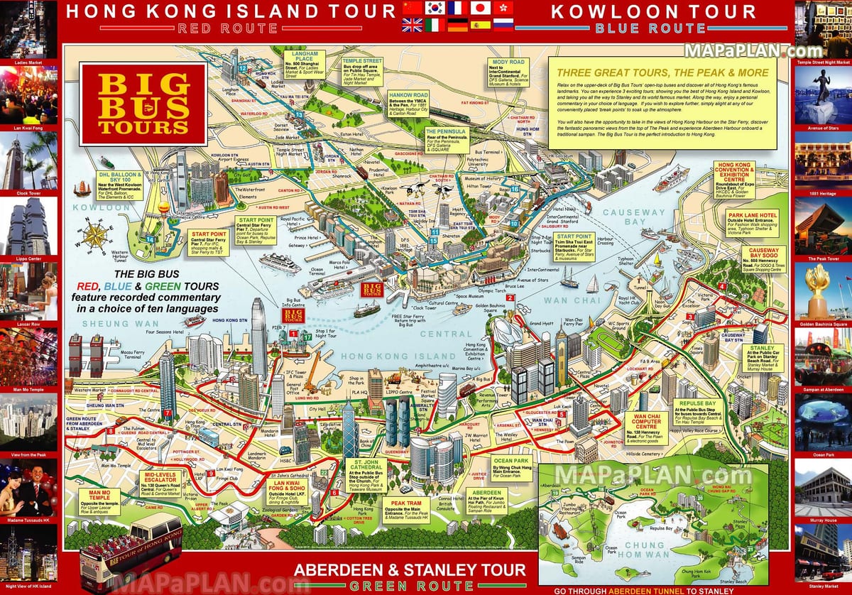 香港ホップオンホップオフバスツアーの地図